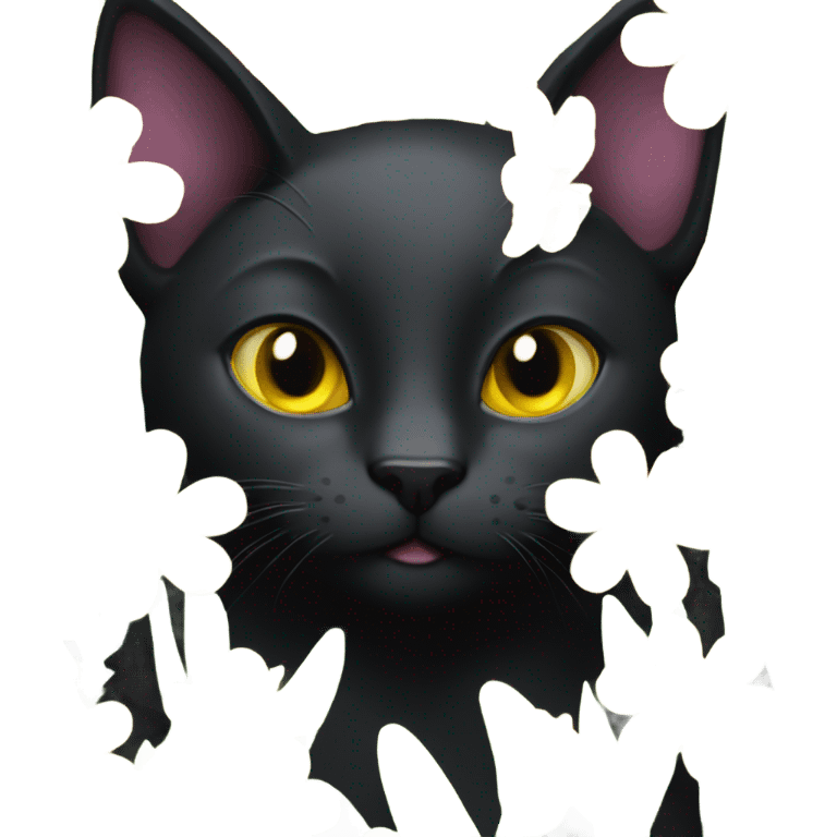 Black cat yellow eyes surrounded by flowers  emoji