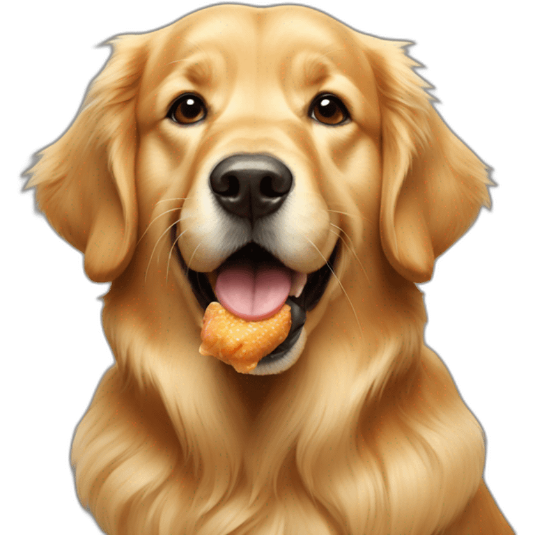 Golden retriever eating chicken emoji