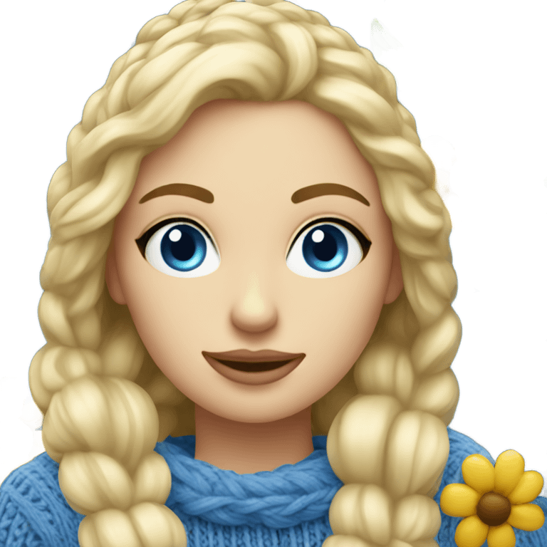 beautiful finnish blonde woman with blue eyes knitting flowers emoji