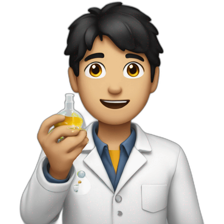 chemistry boy with black hair and his instumants on his hand emoji