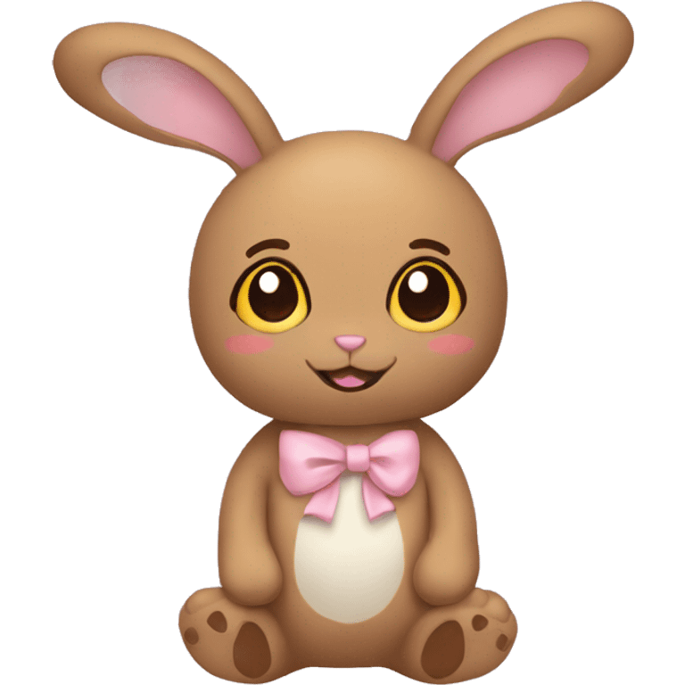 Pastel brown stuffed animal plushie with pastel pink ribbon on one of the bunnies ears emoji