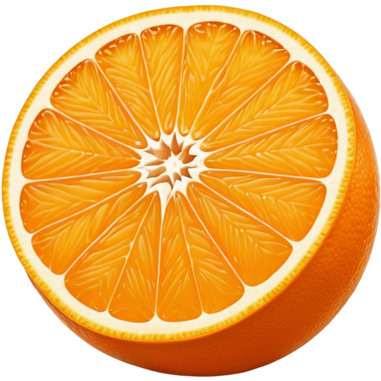 Cinematic juicy orange, sliced open to reveal glistening, bright citrus flesh, soft golden highlights, fresh and refreshing, natural and vibrant. emoji