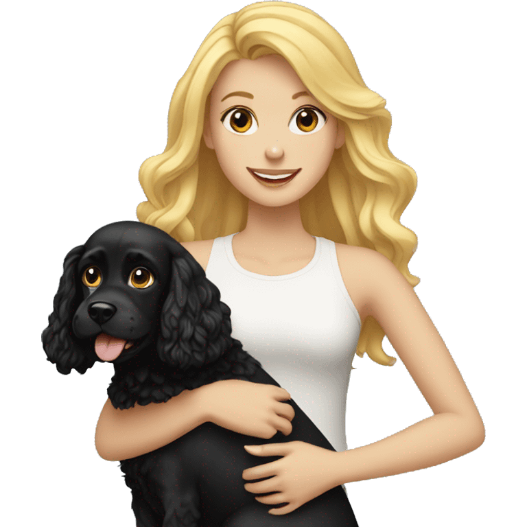 Blonde girl holding a Black Cocker spaniel emoji