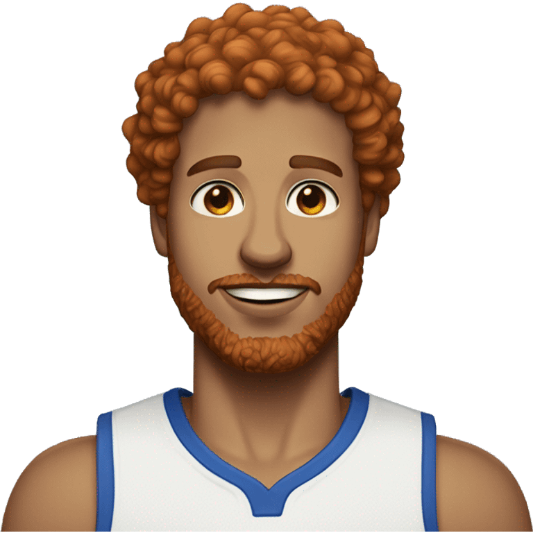 35 year old, male, short curly red hair, pale, beard, blue eyes, basketball hat emoji