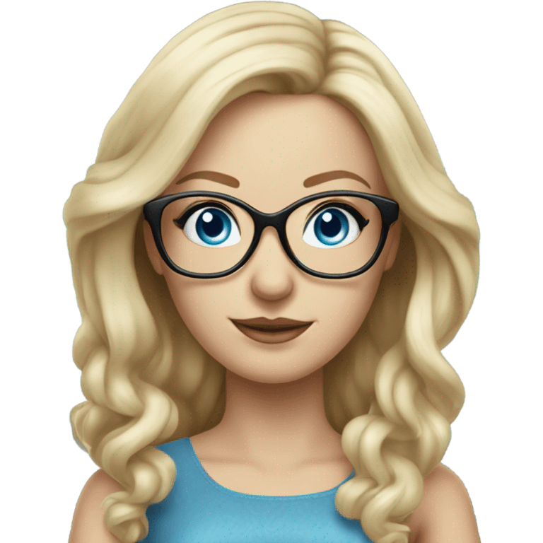 Pretty Caucasian blonde woman with glasses in a dress, hyper realistic with blue eyes  emoji