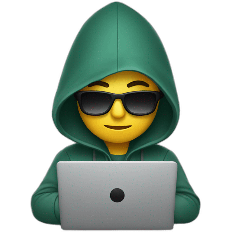 developer programming with laptop wearing a hood and sunglasses emoji