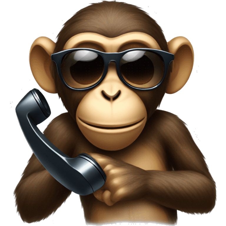 monkey wearing sunglasses talking to the phone emoji