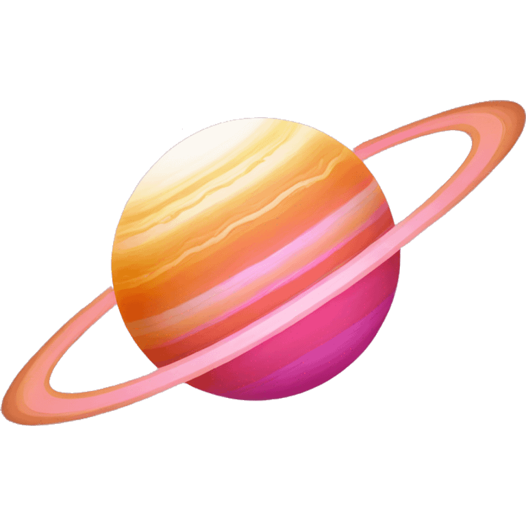 Pink and orange planet with white rings around it  emoji