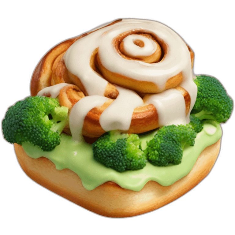 cinnamon roll with broccoli frosting emoji