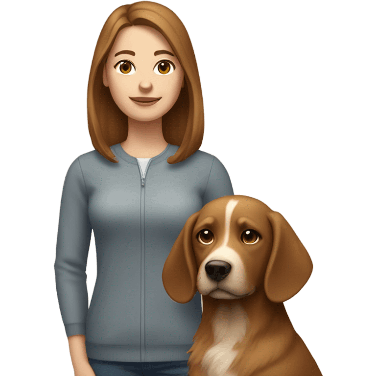 white-skinned woman with brown hair and her light brown-furred dog emoji