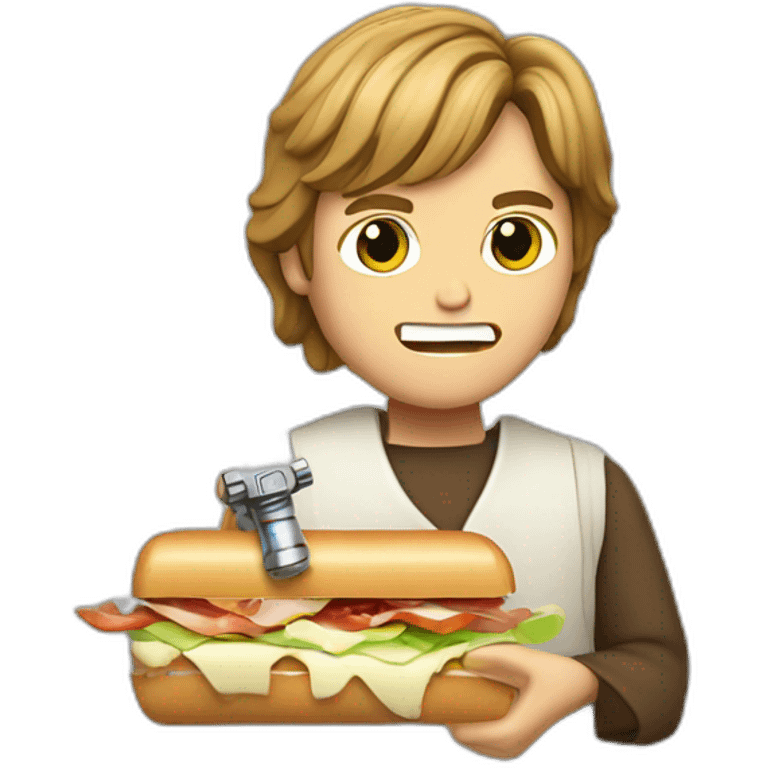 Luke Skywalker cutting sandwich with lightsaber emoji