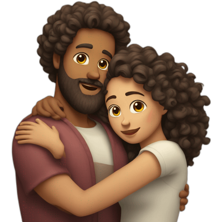 Beard Man and curly woman hug love emoji