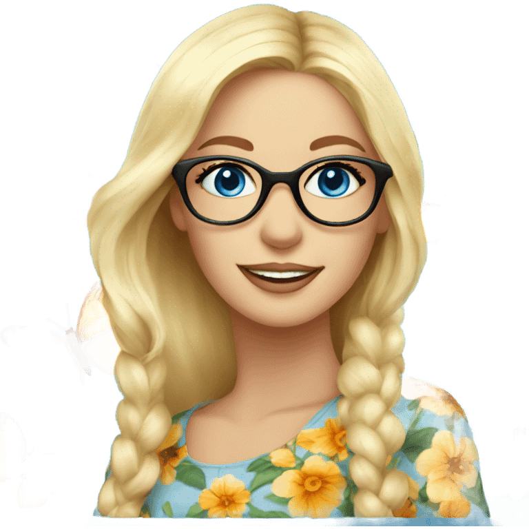 Gorgeous blond lady blue eyes with flowers and butterflies wearing glasses  emoji