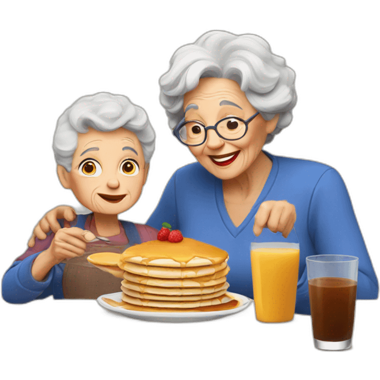 Granny eating pancakes with grandson emoji