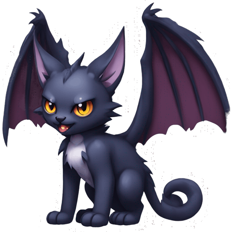   cool edgy beautiful fantasy anime-style dark animal vampiric Nargacuga-cat-hybrid Fakemon with big fangs and bat-wing-ears full body emoji