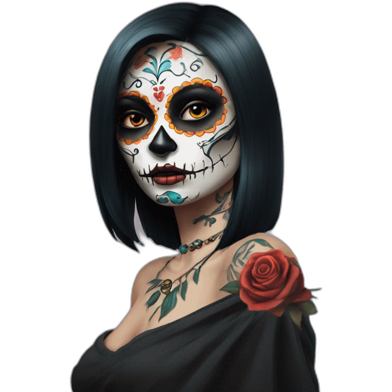 Lady looking over shoulder day of the dead tattoos and missing eye emoji