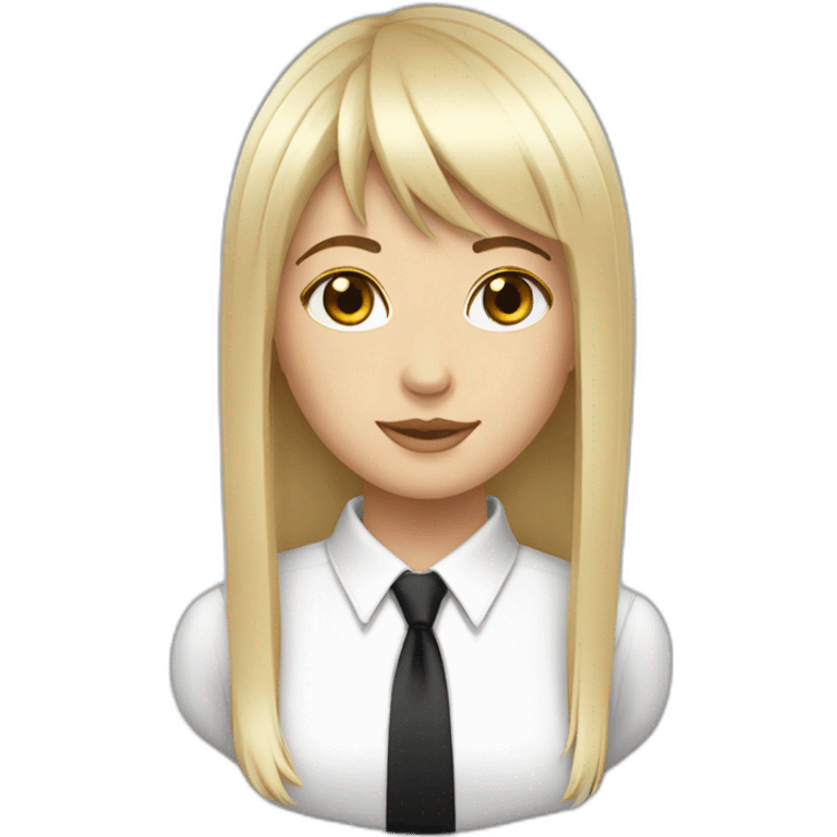 white female bangs black straight hair white shirt black tie emoji