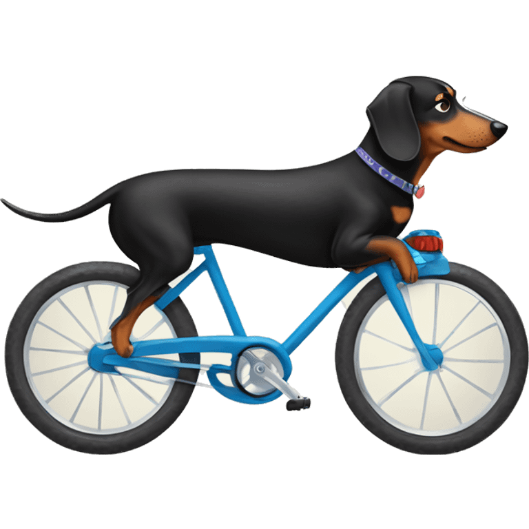 Dachshund riding on a bike with a husky emoji