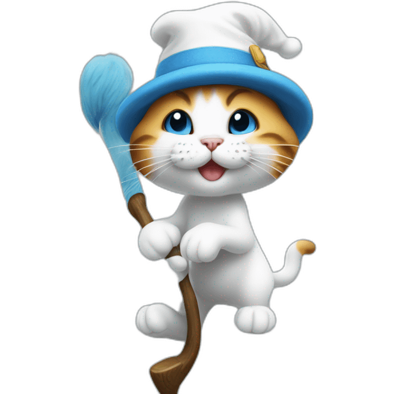 smurf cat with white hat walking on the stick emoji