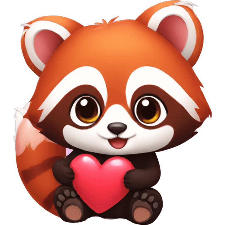 Red panda holding a heart in his hand emoji