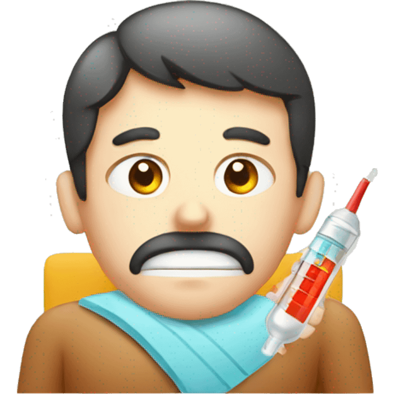 sick man, fever, thermometer with high temperature emoji