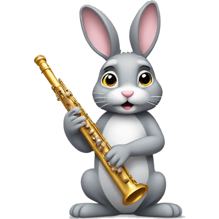 A gray bunny holding a flute emoji