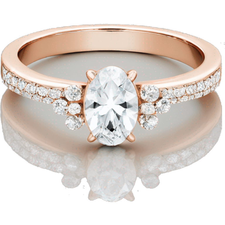 Rose gold plain wedding band with halo oval diamond and 2 bands of small diamonds on either side  emoji