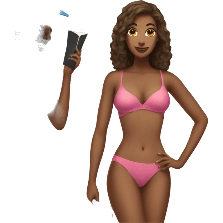 Tall beautiful woman in a bathing suit holding a magazine emoji