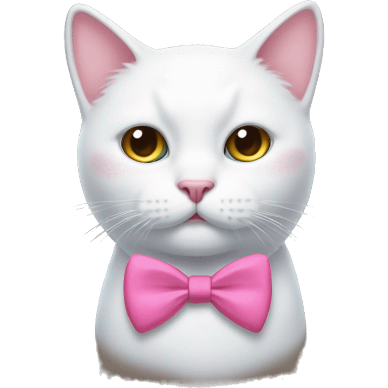 Make a white cat face only and add a pink bow tie to the top side of the cat emoji