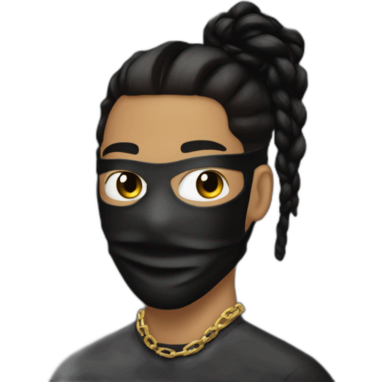 masked fade man bun wearing black with anonymous chain emoji