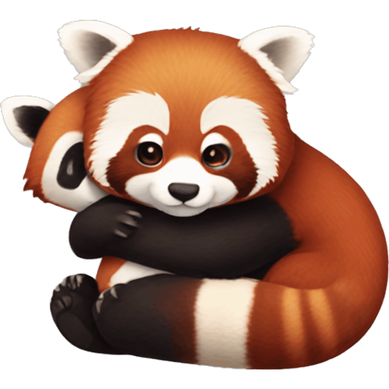 Red panda holding a panda plushie emoji