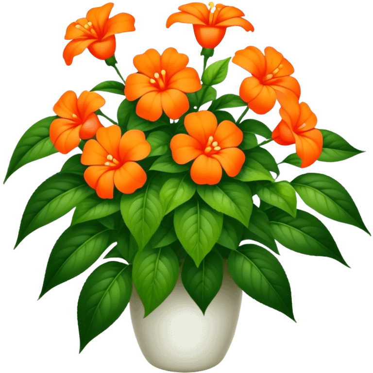 big bouquet Orange Impatiens, luxuriant, stem, leaf emoji