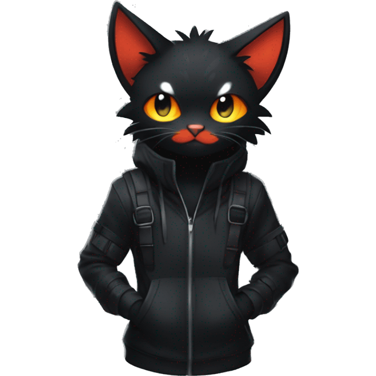 Edgy Shy Anthro boyish cool pretty dark black Litten-Pokémon-cat-fursona techwear emoji