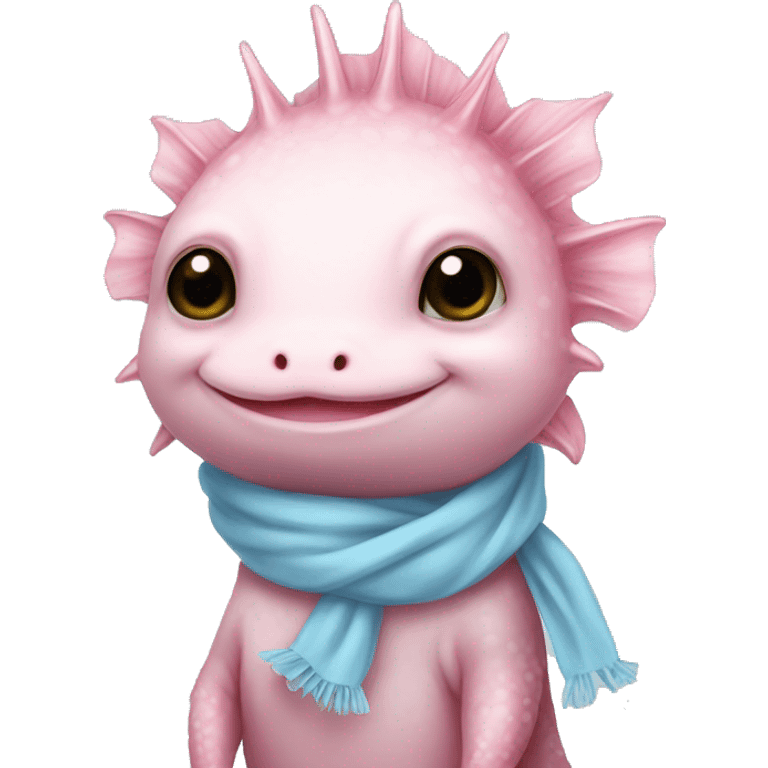 Pink Axolotl wearing a baby blue scarf emoji