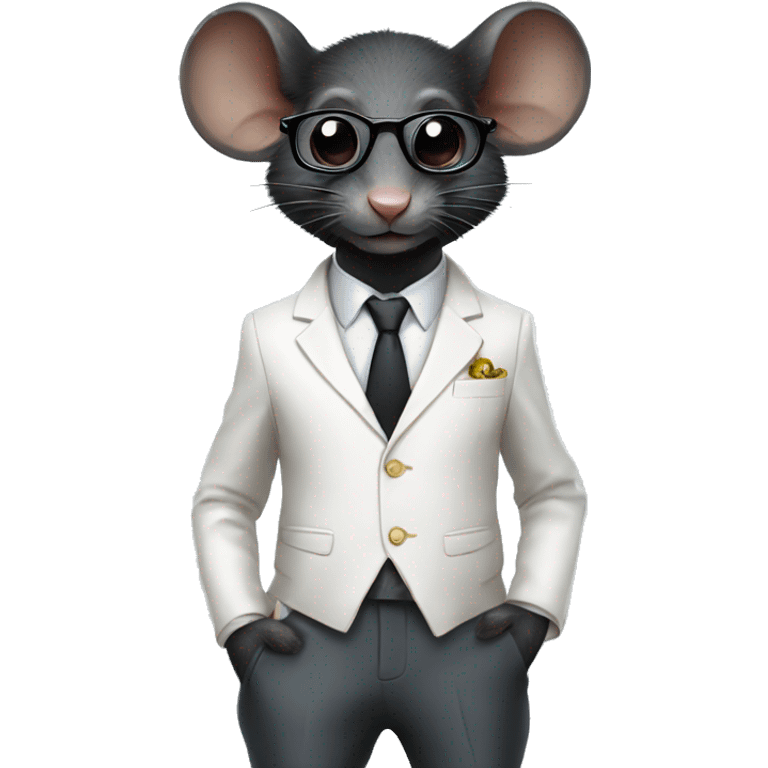 Full standing Black rat wearing a white suit and glasses and beautiful pant emoji