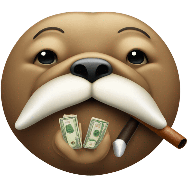 Cigar smoking walrus sticking middle finger up while holding money emoji