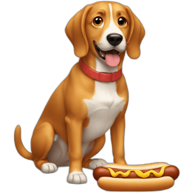 A dog eating a hot dog emoji