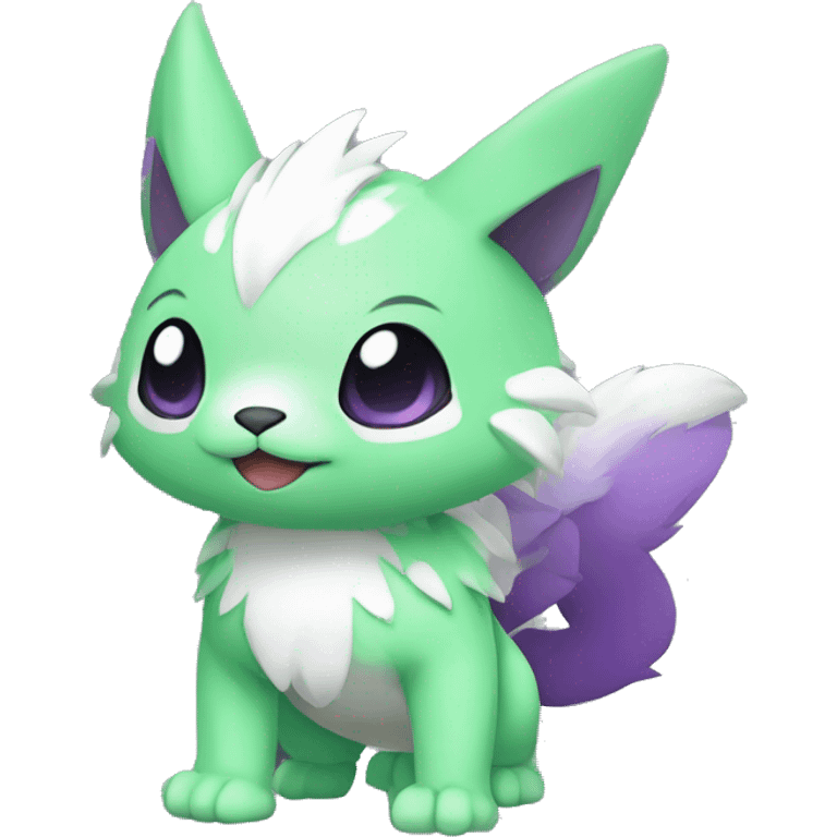 Cute cool green white purple animal hybrid Fakemon full body emoji