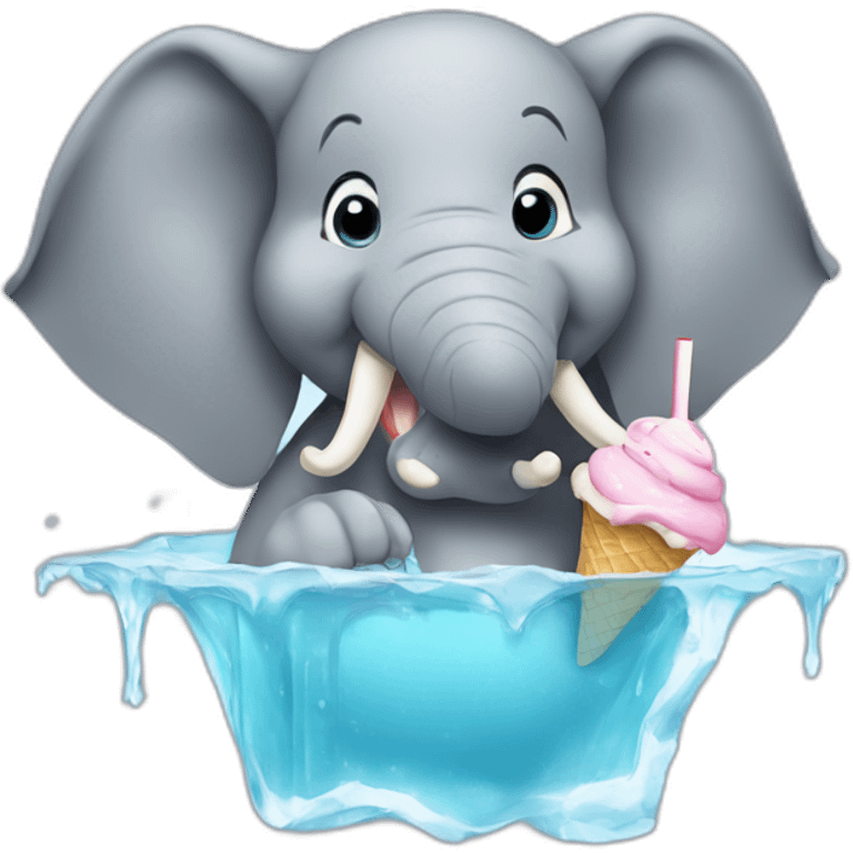 An elephant eating an ice cream while in a swimming poll emoji