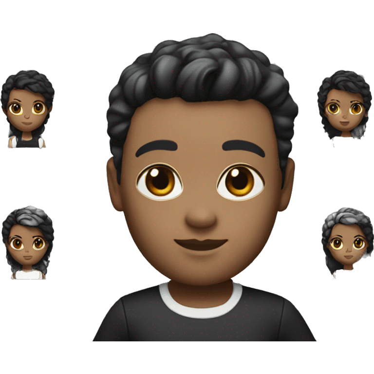 Supper for me a doll, with light black skin, with dark brown eyes, with hair in a straight quiff, with a black polo shirt with white details. emoji