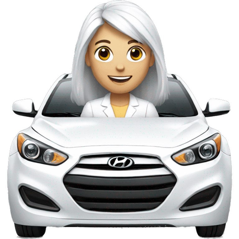 White mail whit highlights hair driving a Hyundai white car  emoji