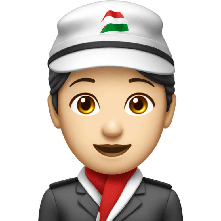 Korean Emirates cabin crew with their red hat and white scarf attached a hat  emoji