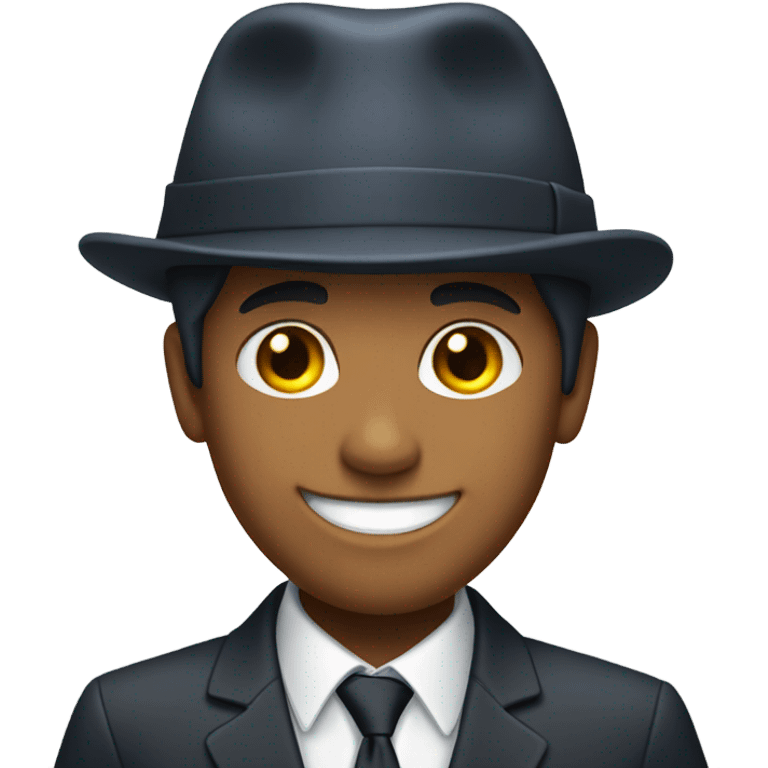 a boy in a suit smiling and wearing a skullcap emoji