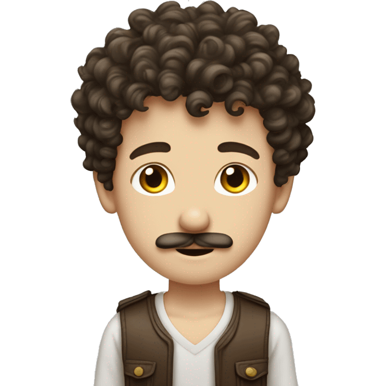 Caucasian ￼Curly, brunette haired boy with moustache  emoji