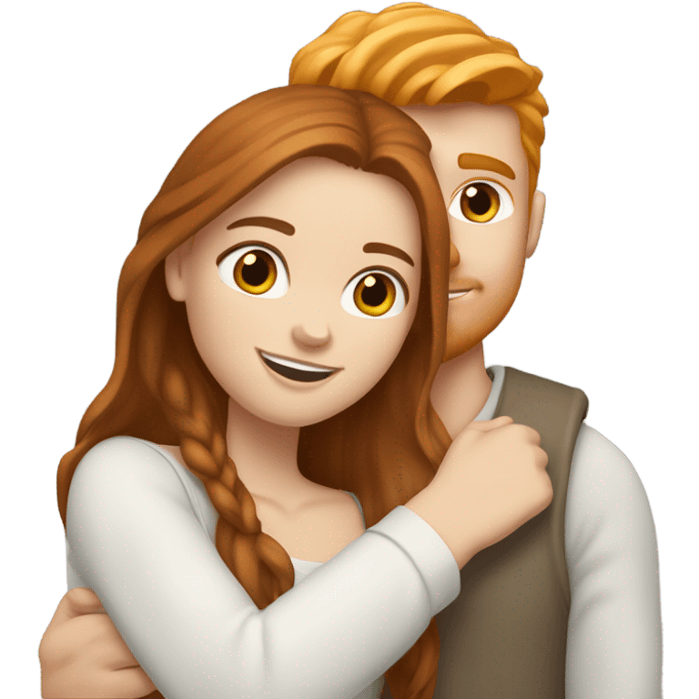 Realistic white girl with long brown hair and white boy with ginger bread and brown eyes hugging emoji