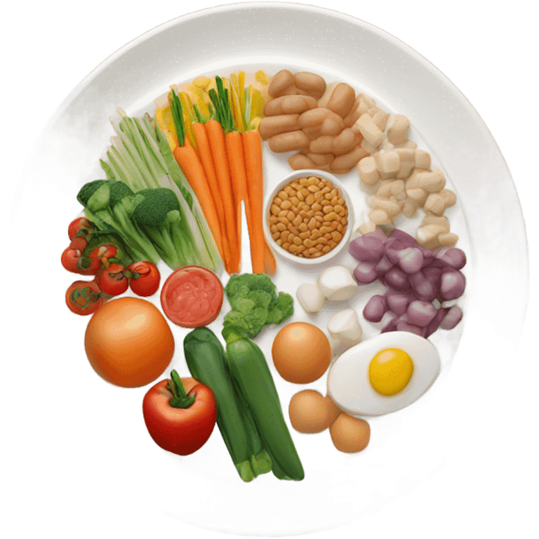 round white plate with healthy food emoji