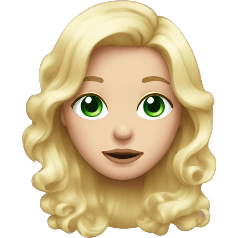 blonde female hair down with green eyes blowing a pink bubble emoji