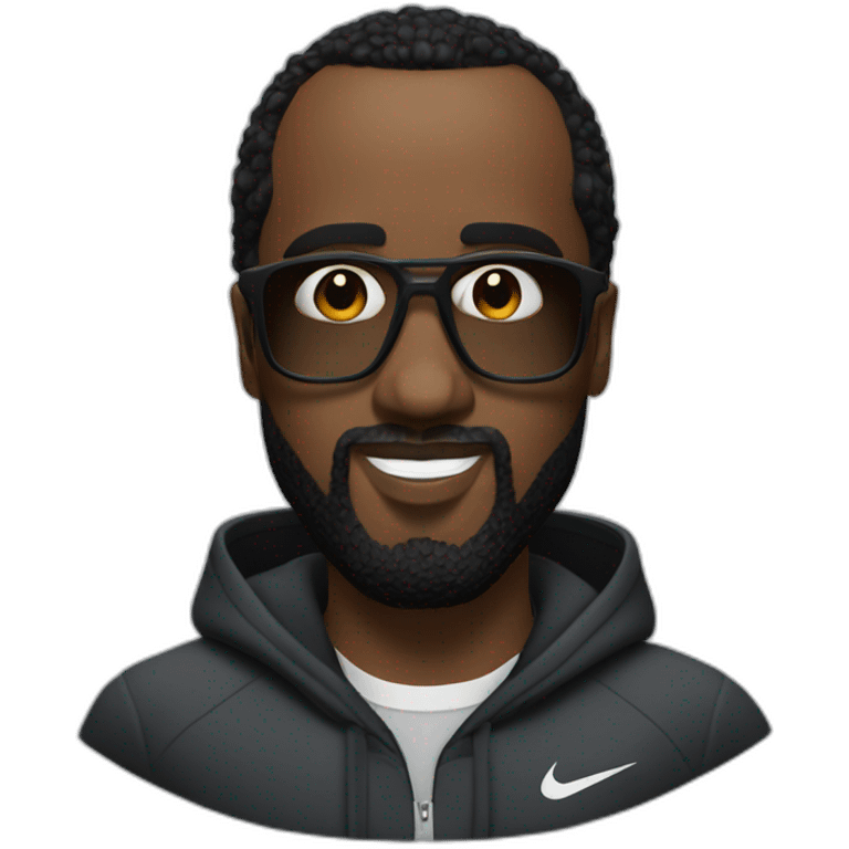 P diddy with Big beard and no wrikle on his forehead in a Nike techsuite emoji