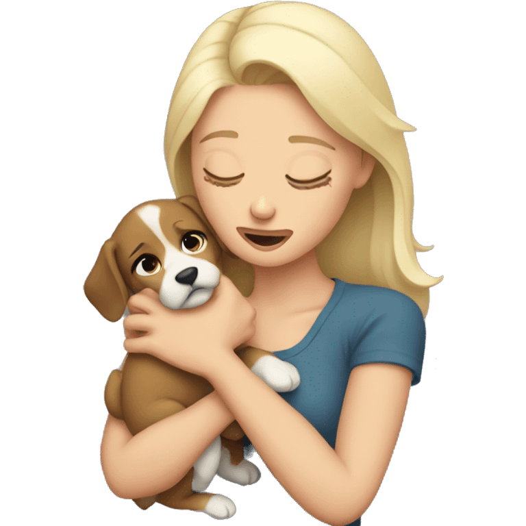 Pretty white woman crying holding puppy emoji