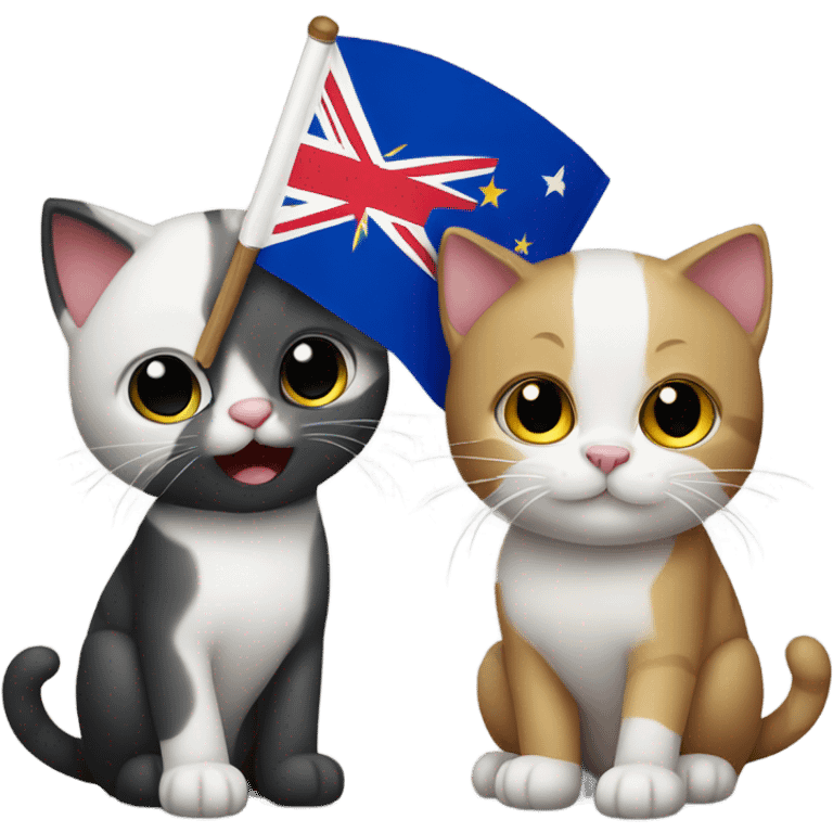 Cat holding a Philippines flag and a New Zealand flag emoji